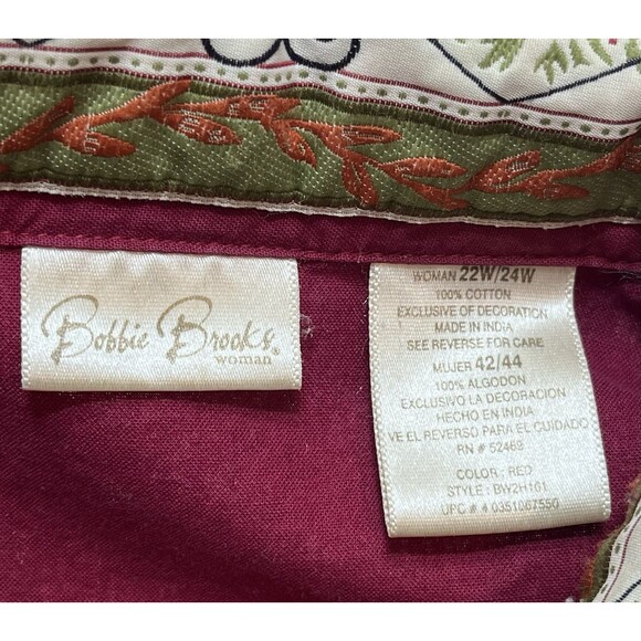 VTG Bobbie Brooks Shirt Jacket Embroidered Floral Womens 22/24W Burgundy Granny - Picture 7 of 9
